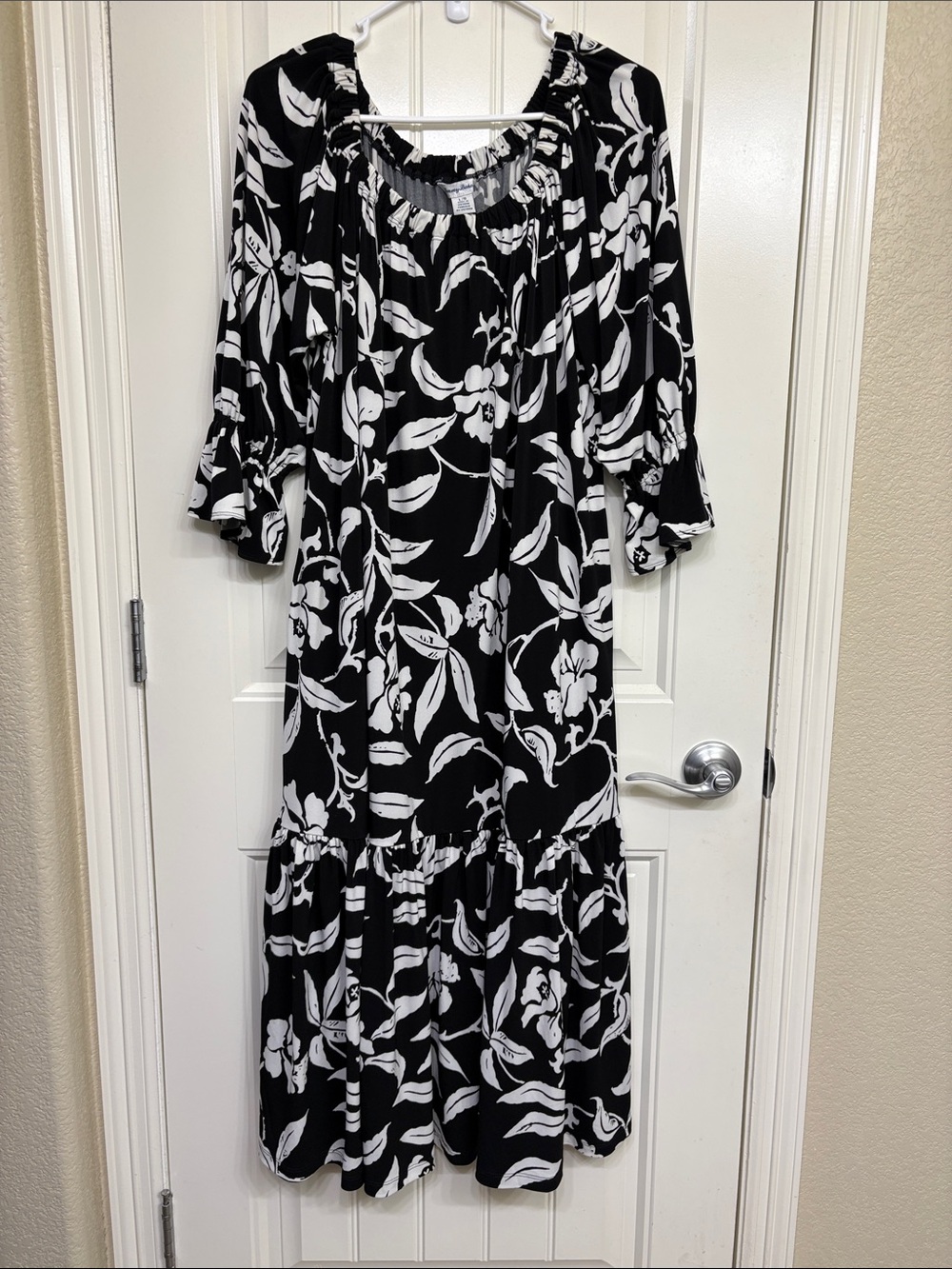 Tommy Bahama Carmela Off the Shoulder Black and White Floral Midi Dress
